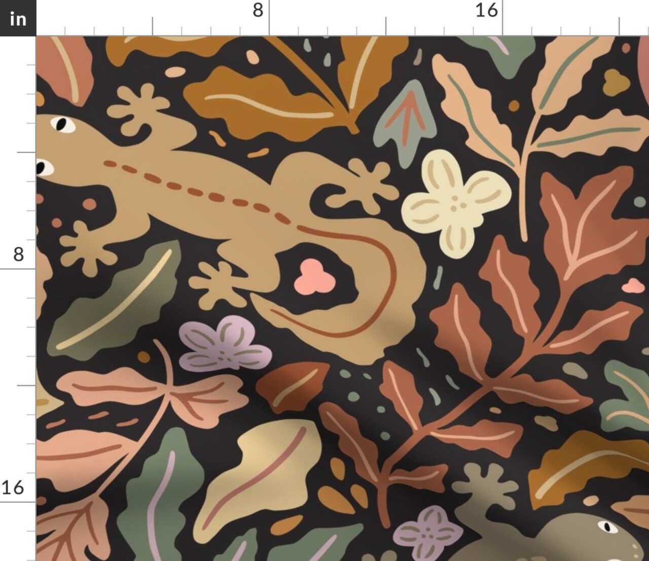 Whimsical Gecko Lizards Camouflage Earth Tones Large Scale Butterfly Floral Custom Printed Fabric by Spoonflower Various Fabrics by the Yard or Fat Quarter